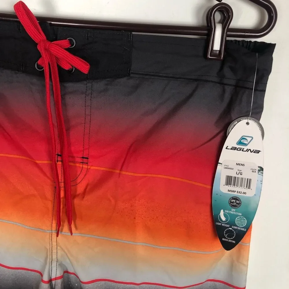 NWT Laguna Red Orange Black Swim Trunks Quick Drying Men's Size Large